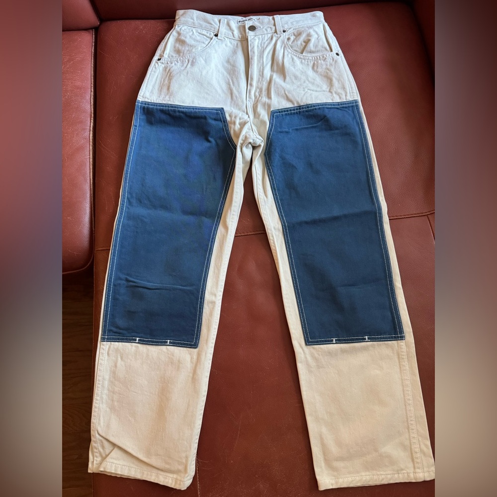 Rudy Jude Two-Tone Straight Leg Jeans - Cream and Blue